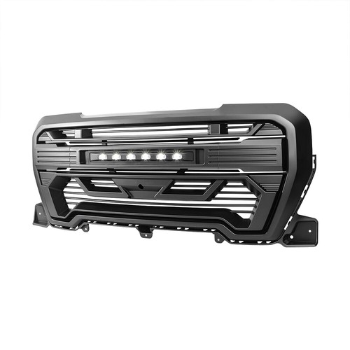 Front Armor Grille w/Off-Road Lights For 2019-2021 GMC Sierra 1500 Matte Black - Picture 3 of 7