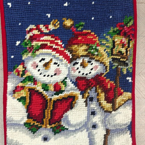 Vintage Christmas Stocking C&F Enterprises Wool Needlepoint Red Snowman Dog - Picture 3 of 5