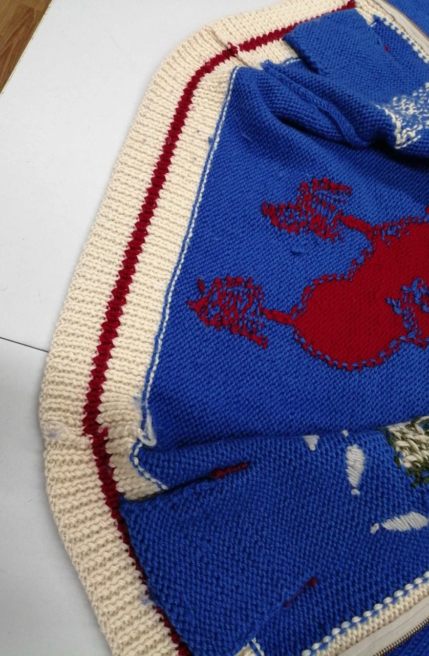 EVISU Black Bass Lure Pattern Cowichan Sweater Size 40 Vintage Knit image 11