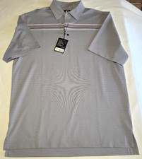 NEW FootJoy Golf Shirt Men's Large Gray Solid Texture Pink Chest Stripes 21383