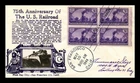 US COVER TRANSCONTINENTAL RAILROAD FDC SCOTT 922 BLOCK OF 4 CROSBY PHOTO CACHET