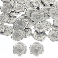 Love Wax Seal Stickers, 50 Pack Embossed Self Adhesive Sticker, Silver