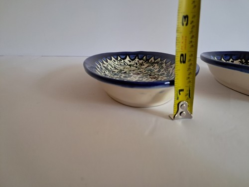 Set of 2 Jerusalem Pottery Bowl Dish Oval 5 x 8.25 inch Blue and White Flowers - Picture 15 of 16