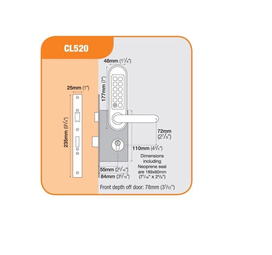 Codelocks CL520 - Sashlock (acero inoxidable) - Imagen 3 de 4