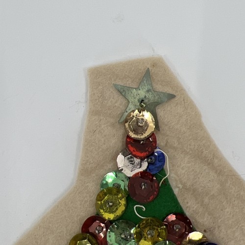 Vintage Weihnachten Aufnähen Filz Applikation Hand Pailletten Perlen Weihnachtsbaum Original - Bild 7 von 11