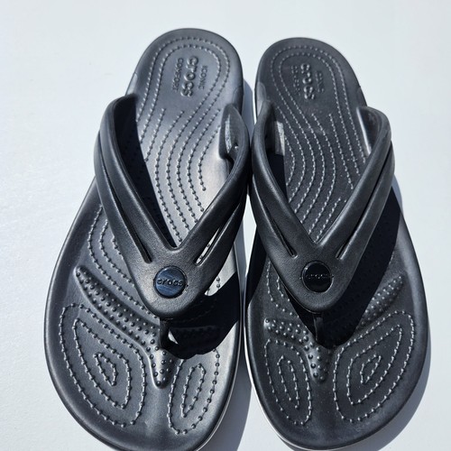 Crocs Crocband Damen Größe 11 Schwarz Weiß Riemen Slipper Flip Flop Sandalen 206100 - Bild 3 von 7