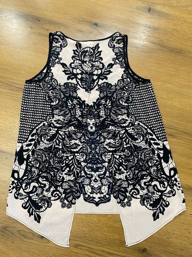 Camiseta sin mangas Express espalda dividida para mujer S ¡NUEVA CON ETIQUETAS! Desnudo/negro tan único - Imagen 10 de 11