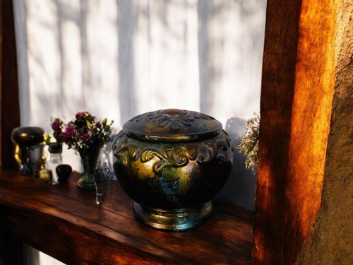 Antique Glazed Ceramic Jar with Lid Bohemian Rustic Decor 6" Tall - Picture 5 of 9