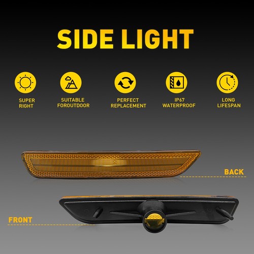 Carcasas de luces de señalización laterales para parachoques delantero Ford Mustang 2010-2014 cubiertas ámbar - Imagen 6 de 10
