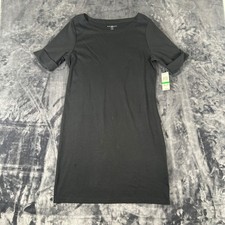 Karen Scott Sport T-Shirt Dress Womens Large Black Cotton Cuffed Short Sleeve