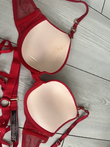Victoria’s Secret very sexy push-up bra 34B Lipstick Red Fishnet Garter Belt XS - Picture 5 of 6