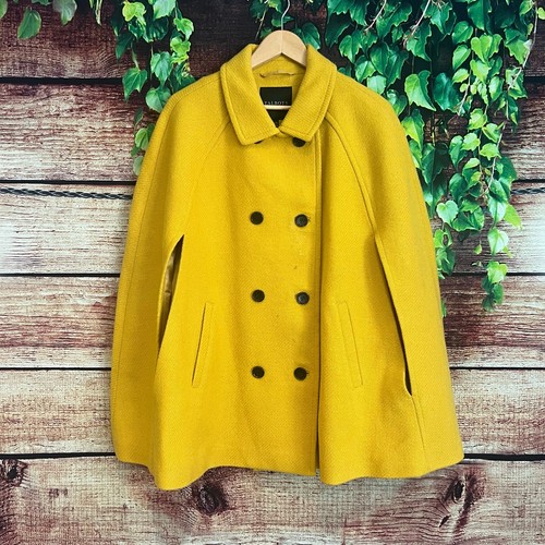 Talbots Woll Cape L/XL Zweireiher Poncho Peacoat Blazer Ringelblume Gelb OS