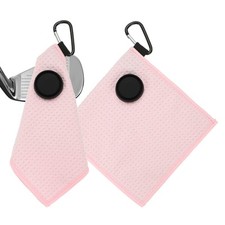 2Pcs 5.5"x5.5" Magnetic Golf Towel Microfiber Waffle Pattern Towel Pink