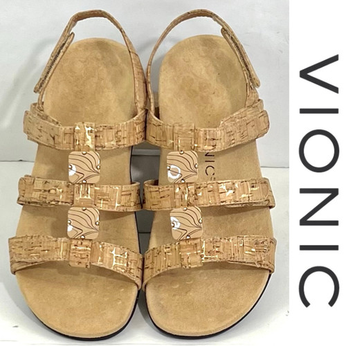 Vionic bernsteinfarbene Damen-Wandersandalen mit Riemen Größe 7 beige