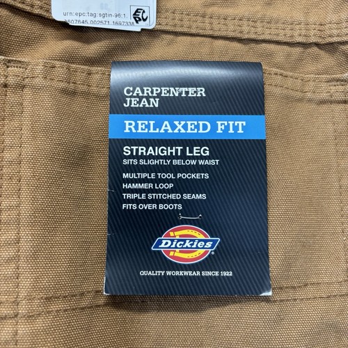 Dickies Jeans Uomo 36x34 Marrone Anatra Falegname Relaxed Fit Gamba Dritta Nuovo con etichette - Foto 5 di 10