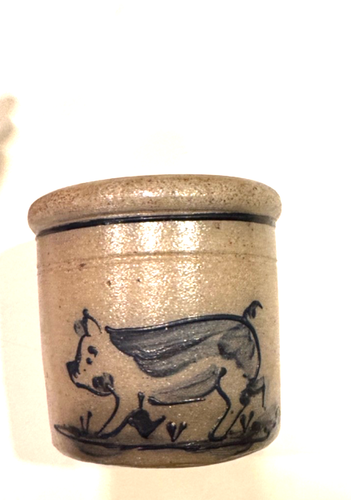Vtg 1988 Rowe Pottery Works Salt Glazed Stoneware Pig Crock Farmhouse Kitchen - Picture 3 of 8