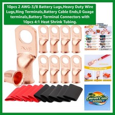 10 Pcs 2 AWG Heavy Duty Copper Battery Lugs with 4:1 Heat Shrink Tube
