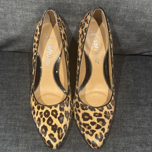 Clarks Softwear Pumps Leopardenmuster mittelhoher Absatz UK Größe 5