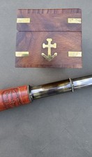 Marine Telescope Nautical Antique Solid Brass Leather Pirate Spyglass Wooden Box
