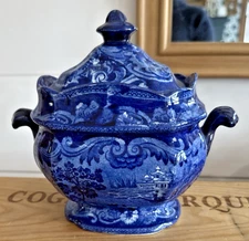 Rare Antique English Staffordshire Flow Blue Tureen T. Mayer Stoke c 1850