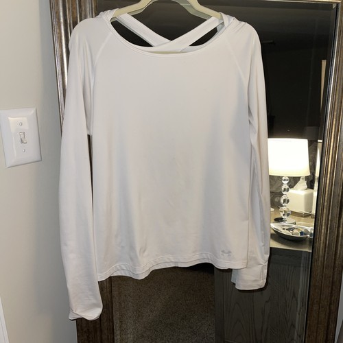 Under Armour Women’s Loose Fit White Long Sleeve Cross Back Thumb Holes Top M - Picture 1 of 6