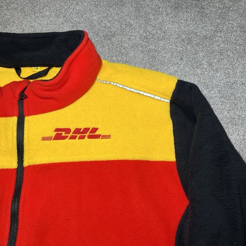 DHL Full Zip Fleece Jacket Sweater Colorblock Logo Polyester Reflective Large L - Picture 3 of 11