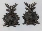 Set Of 2 Deer/Elk Antler Head Cast Iron Double Hook Coat/Hat  Rack---Cabin Decor