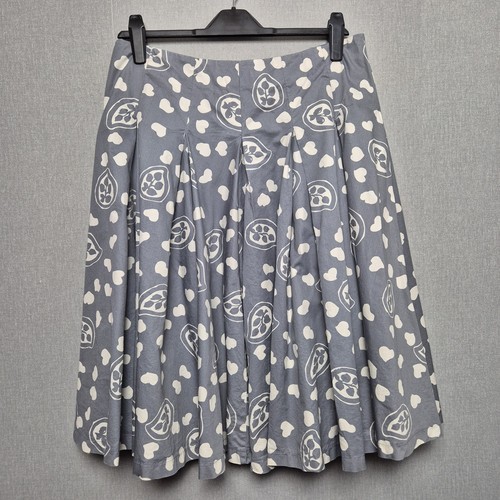 Toast Skirt Size 14 Grey White Cotton Pattern A-Line Pleated Knee Length Casual - Picture 2 of 7