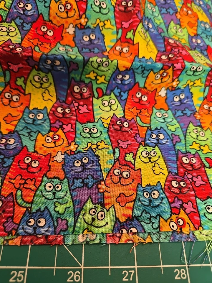 RAINBOW TIE DYE CATS COTTON FABRIC  1/2  YARD 18"X 44" NEW Kitty Quilt Craft  - Image 3 of 4
