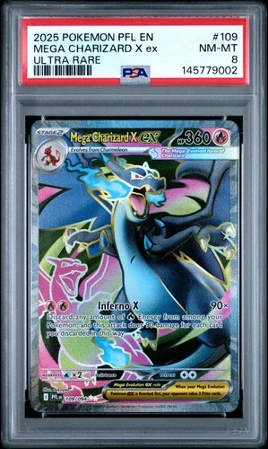 2025 POKEMON PFL EN-PHANTASMAL FLAMES ULTRA RARE #109 MEGA CHARIZARD X EX PSA 8