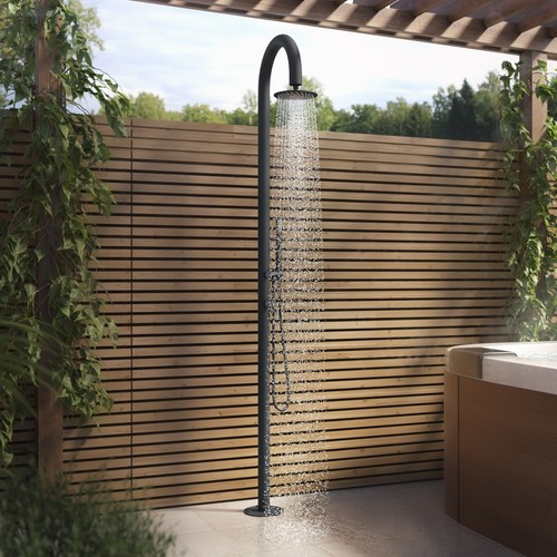 Black Thermostatic Outdoor Shower with Pencil Hand Shower 2 Outlets - Fij FIJIMB - Picture 2 of 9