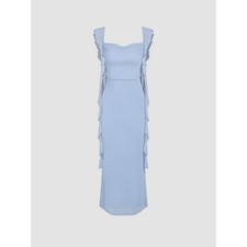 Cider Ruffle Trim Mesh Sleeveless Maxi Dress Size XL NWT Blue