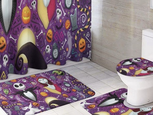 4 Pc The Nightmare Before Christmas Bathroom Set-Rugs, Shower Curtain &Seatcover