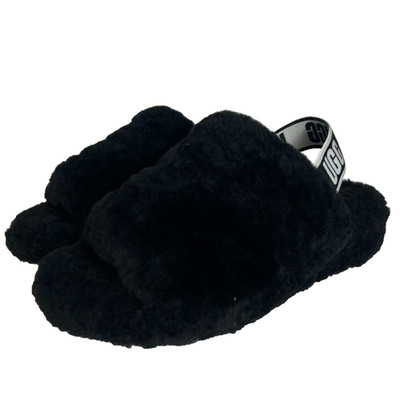 UGG Shoes Slingback Womens Size 7 Fluff Yeah Black Sheepskin Platform