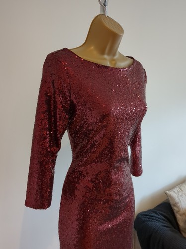 Rot Pailletten glitzernd 8-10 Weihnachten Party Kleid Reißverschluss hinten - Bild 5 von 10