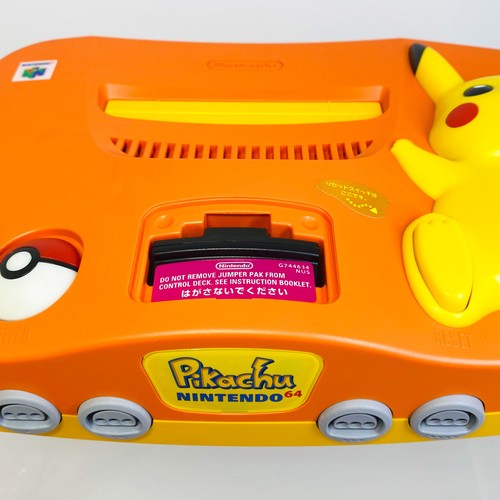 Nintendo 64 Pokemon Pikachu ORANGE CONSOLE CONTROLLER AC OPEN BOX N64 JAPAN - Picture 8 of 24