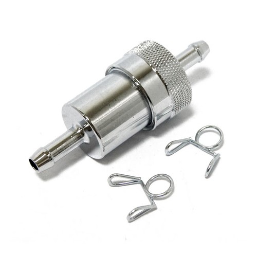 Inline Fuel Filter for 5/16" (8mm) Petrol Line Chrome Metal Body Universal Fit - Picture 4 of 5