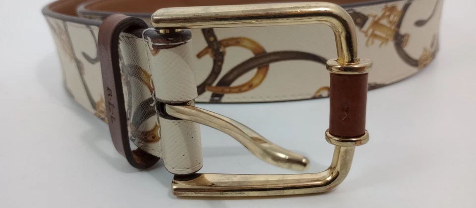 Lauren Ralph Lauren Imitación Cuero CINTURÓN Brocas y Bridas Cadena Cinturón Logo Ecuestre Foto 3 de 4