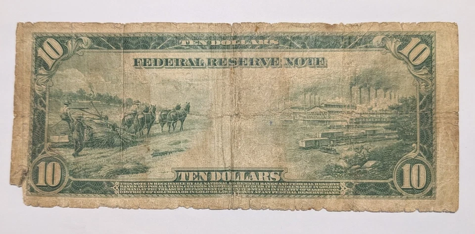 1914 $10 U.S. FEDERAL RESERVE NOTE - CLEVELAND TRIANARY SERIAL NUMBER D37787837A - Image 2 of 4