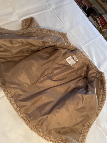VTG Woman’s L 14 Mohair Jacket Lined Sweater Beige Tweed Trim Heather Shop - Picture 12 of 12