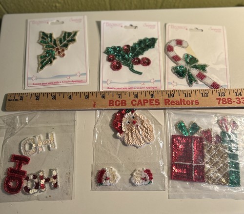 Menge 12 Weihnachten Pailletten & Perlen Applikationen Patches Vintage New Old Stock - Bild 14 von 14