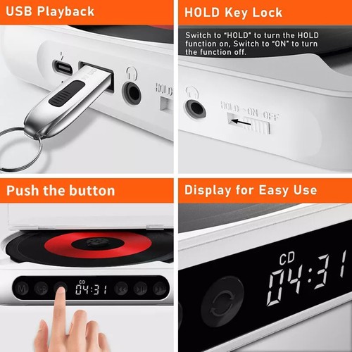 5V2A Bluetooth 5.3 Multi-function CD Player W/Wired Earphone CD/USB/3.5mm AUX - Picture 15 of 16