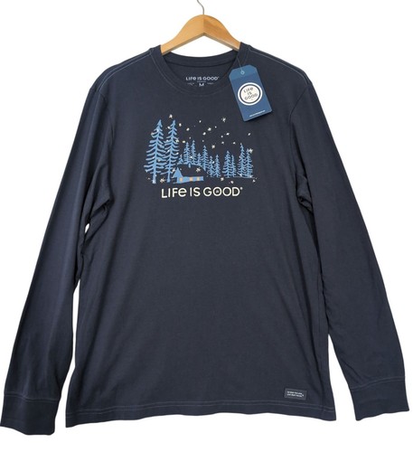 Life Is Good T-Shirt Herren M Blau Langarm Verschneit Berghütte Winter - Bild 2 von 9