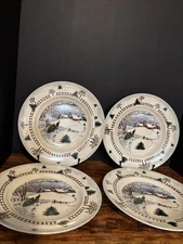 Tienshan Folkcraft Winterside Winter Side,  Dinner Plates Set of 4 VTG 10 3/8”