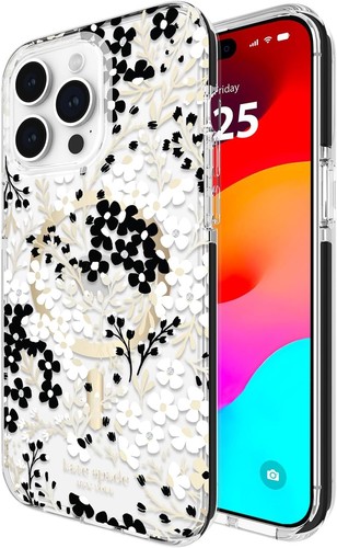 iPhone 15 Pro Max Kate Spade New York Case MagSafe Multi Floral Black and White - Picture 2 of 7