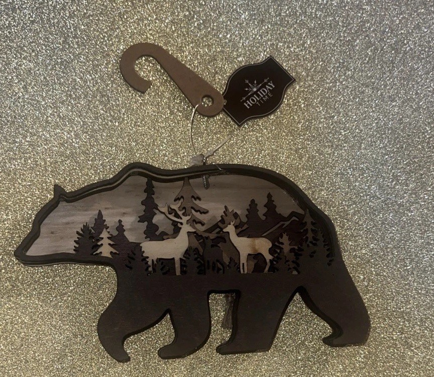 Rustic Wooden Bear Silhouette Ornament Decor Layered Forest Deer  Woodland Art