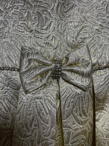 American Princess Girls Size 8 Gold Jacquard Formal Dress Rhinestone Bow Tulle - Picture 3 of 8