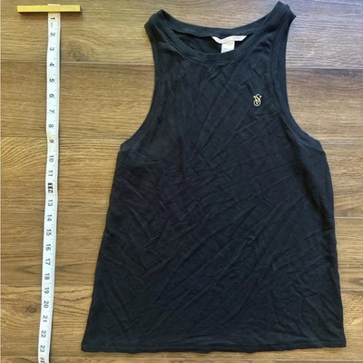 Victoria's Secret Black Tank Top - Embroidered Gold Glittery Logo - Size XS