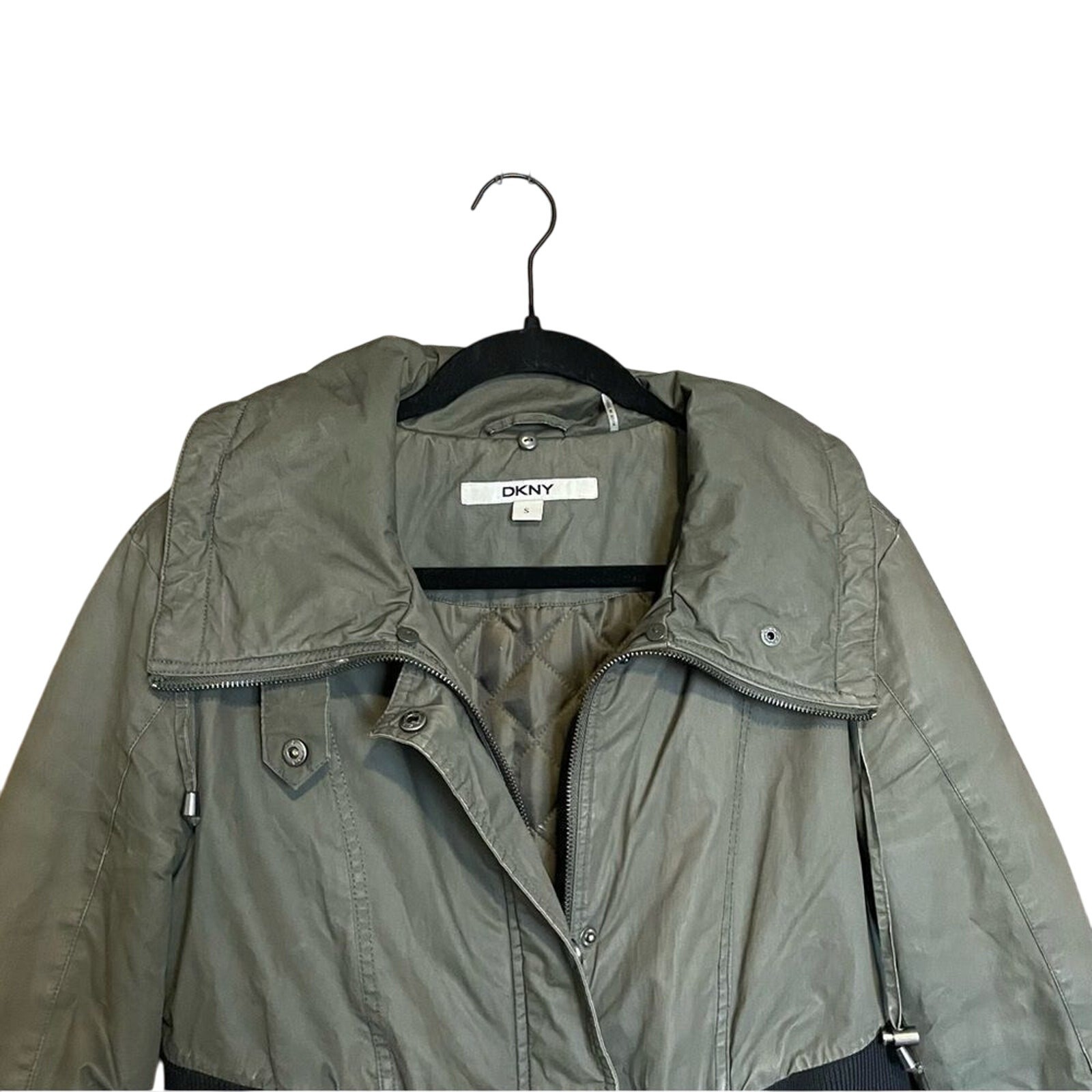DKYN Winter Coat Size Small Olive Green Polyester Fill Quilted Pockets image 3