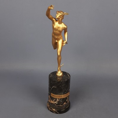 Statue Bronze Mercury D Oro Auf Basis Marmor Skulptur Sammlung Aussteller 1960